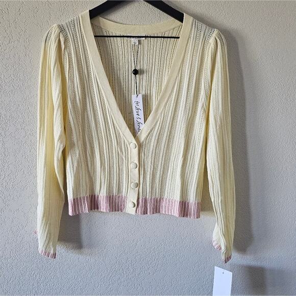 For Love & Lemons Rhea Pointelle Cardigan in Buttercup NWT - Picture 3 of 9
